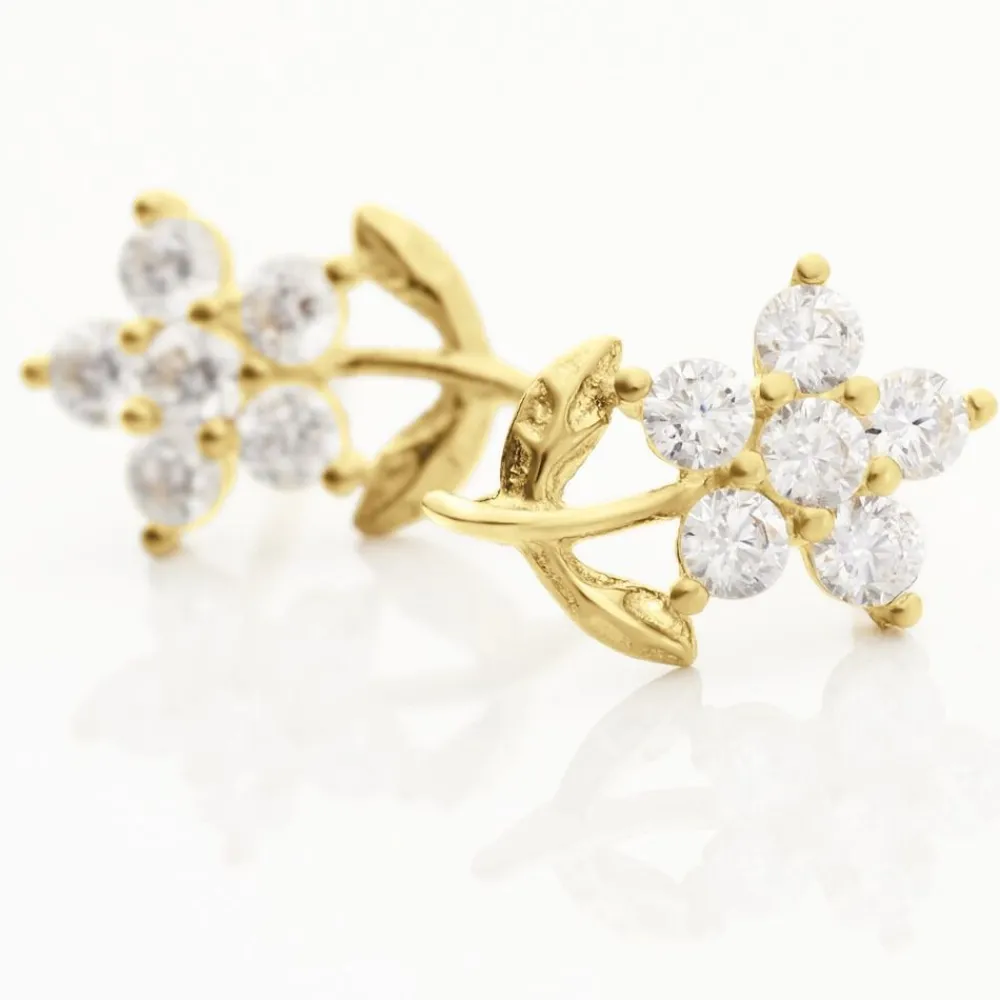 Boucles D'oreilles Puces Jabin Fleur Or Jaune Oxyde De Zirconium|Marc Orian Discount