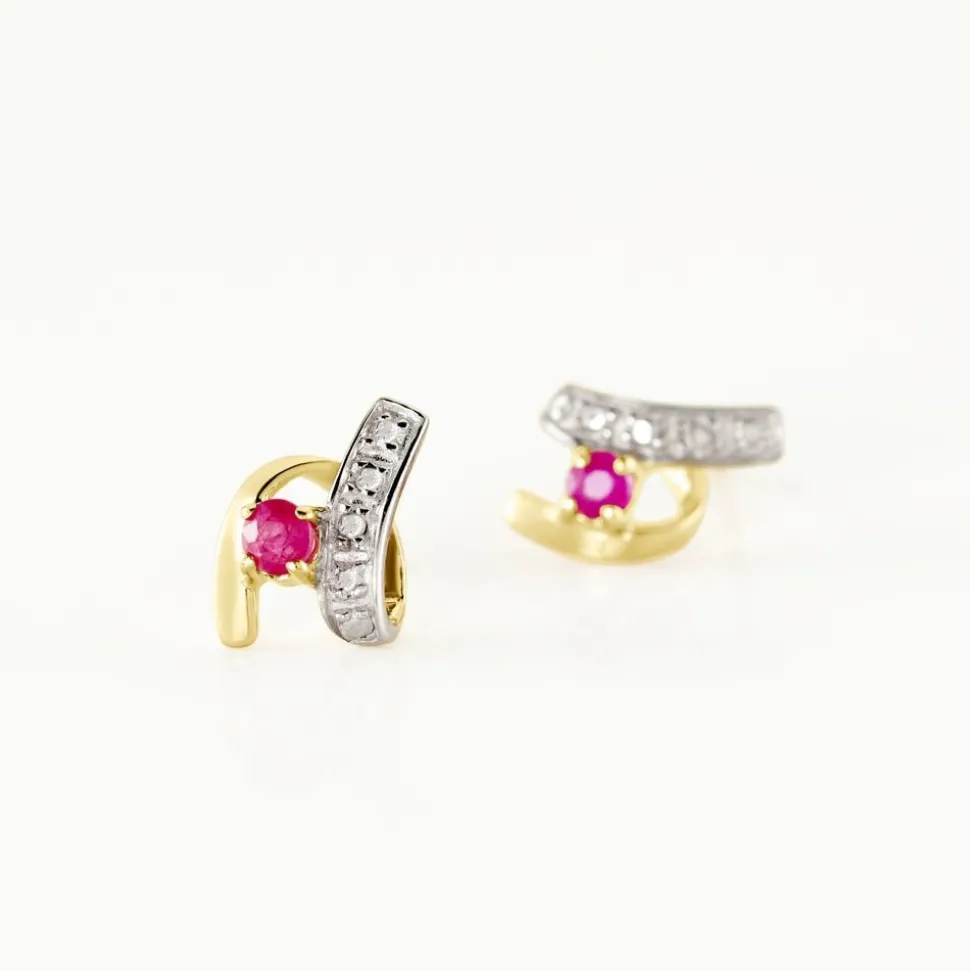 Boucles D'oreilles Puces Kirsten Or Jaune Rubis Et Diamant