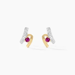 Boucles D'oreilles Puces Kirsten Or Jaune Rubis Et Diamant