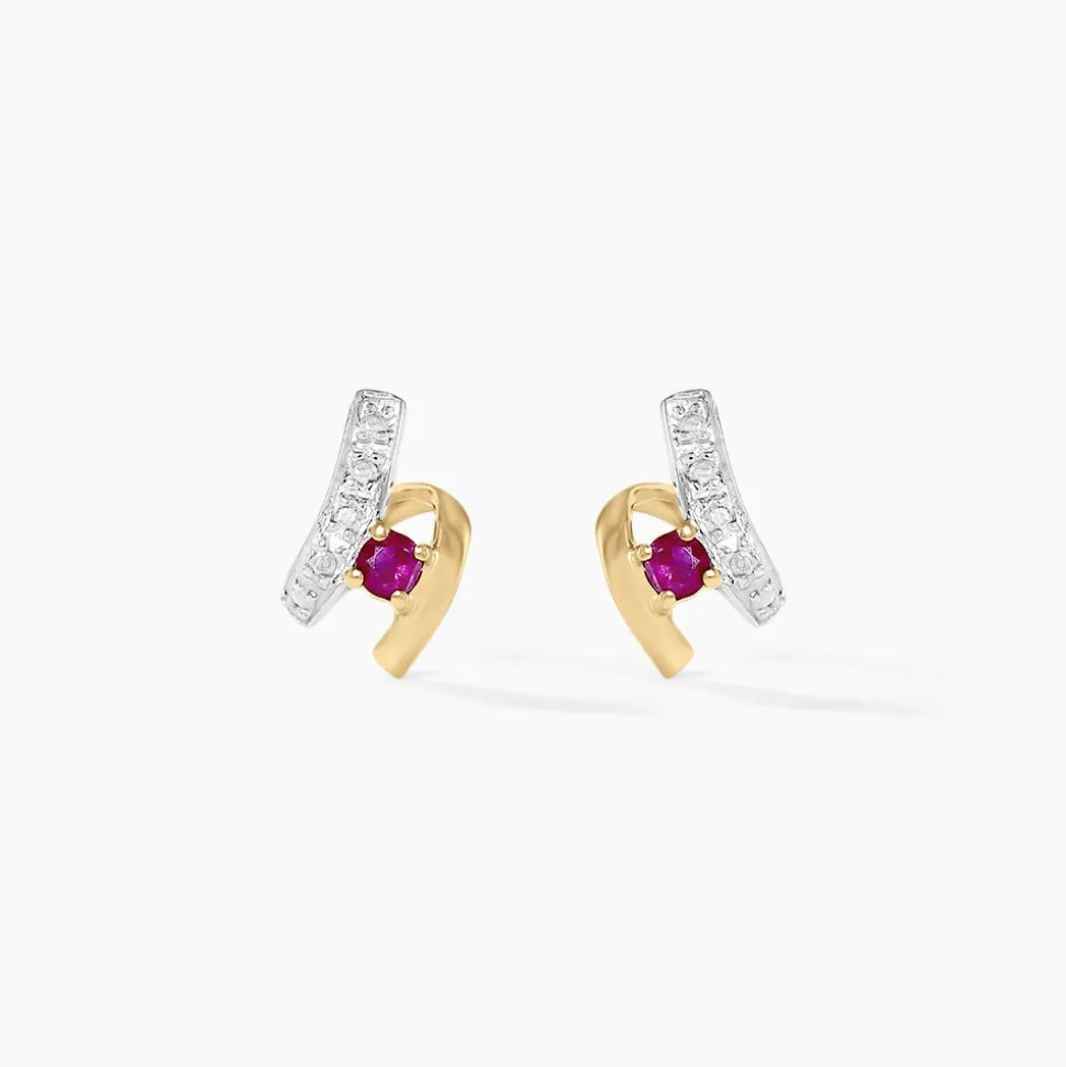 Boucles D'oreilles Puces Kirsten Or Jaune Rubis Et Diamant