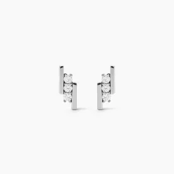 Boucles D'oreilles Puces Lousie Argent Blanc Oxyde De Zirconium