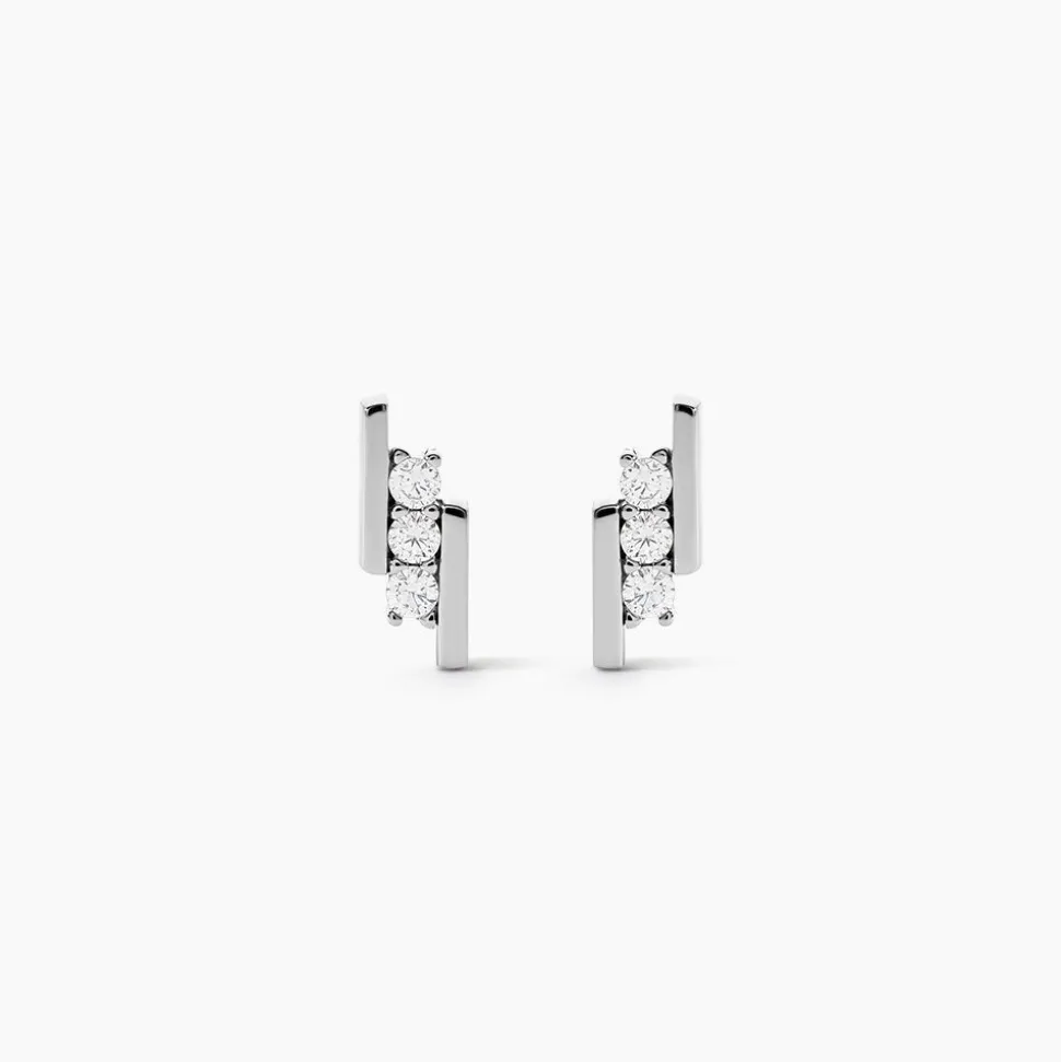 Boucles D'oreilles Puces Lousie Argent Blanc Oxyde De Zirconium