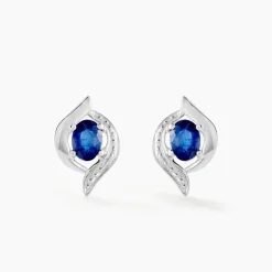 Boucles D'oreilles Puces Lydia Or Blanc Saphir
