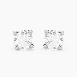 Boucles D'oreilles Puces Maurane Argent Blanc Diamant Synthétique