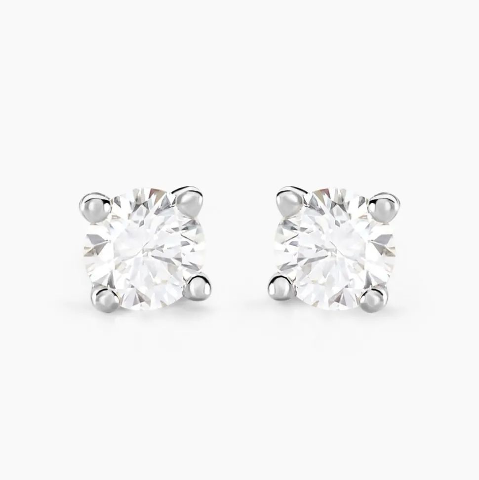 Boucles D'oreilles Puces Maurane Argent Blanc Diamant Synthétique