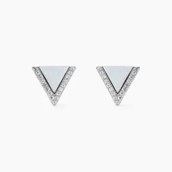 Boucles D'oreilles Puces Mori Argent Blanc Oxyde De Zirconium Et Nacre