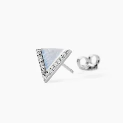 Boucles D'oreilles Puces Mori Argent Blanc Oxyde De Zirconium Et Nacre