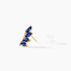 Boucles D'oreilles Puces Navette Or Jaune Saphir Diamant