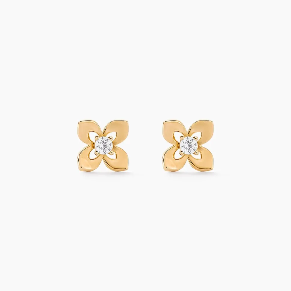 Boucles D'oreilles Puces Netuno Or Jaune Oxyde De Zirconium