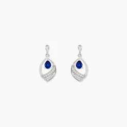 Boucles D'oreilles Puces Odila Or Blanc Saphir Et Diamant