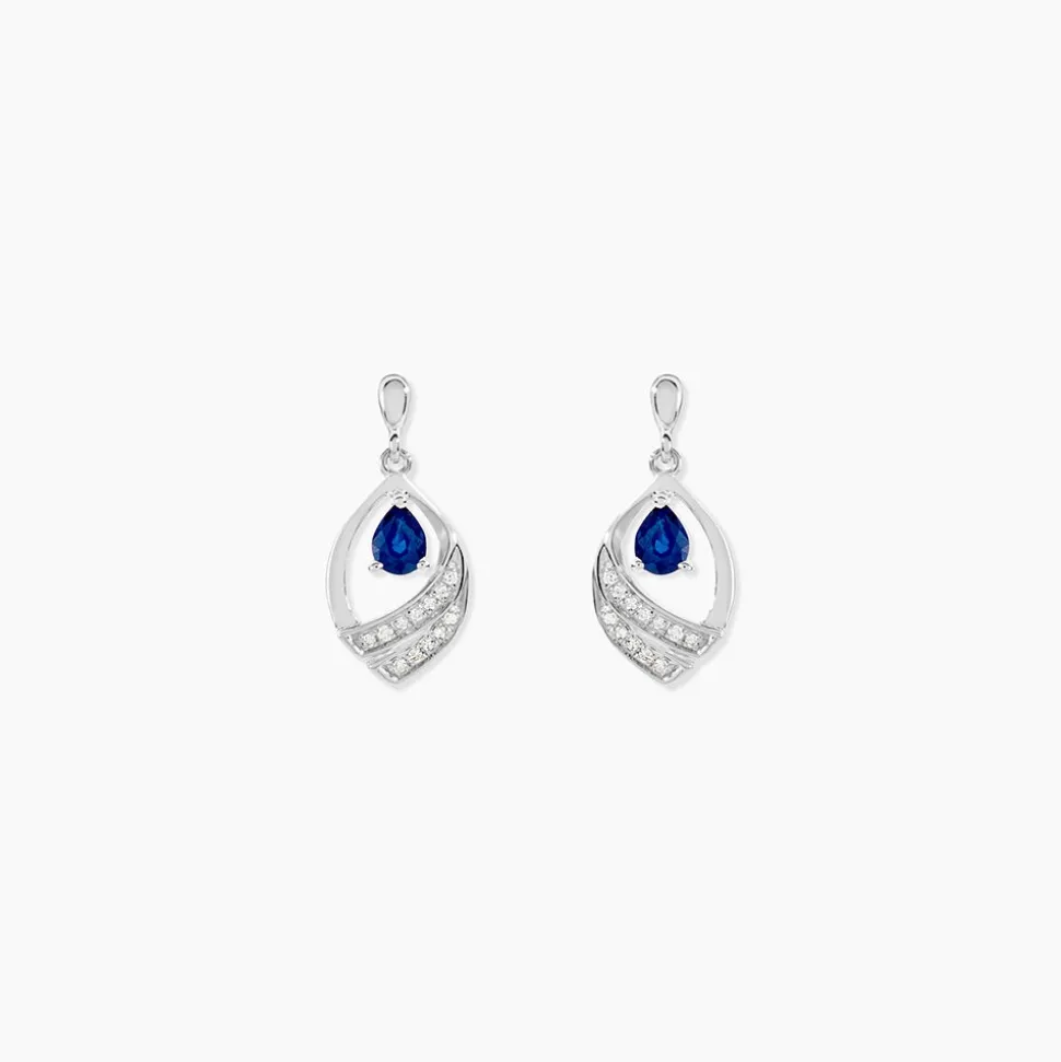 Boucles D'oreilles Puces Odila Or Blanc Saphir Et Diamant