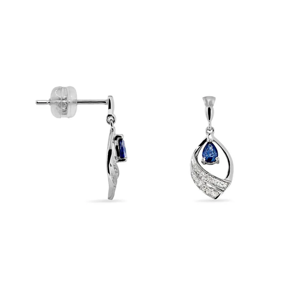 Boucles D'oreilles Puces Odila Or Blanc Saphir Et Diamant