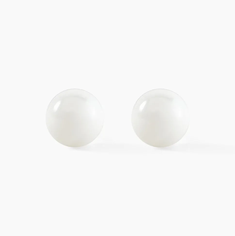 Boucles D'oreilles Puces Orbe Argent Blanc Céramique