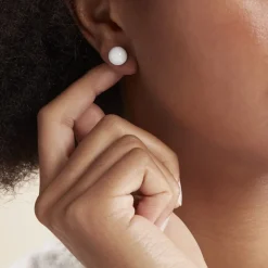 Boucles D'oreilles Puces Orbe Argent Blanc Céramique