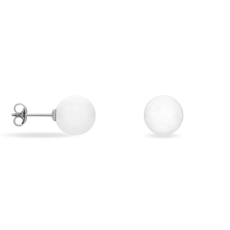 Boucles D'oreilles Puces Orbe Argent Blanc Céramique