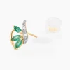Boucles D'oreilles Puces Or Bicolore Petale Emeraude Diamant|Marc Orian Sale