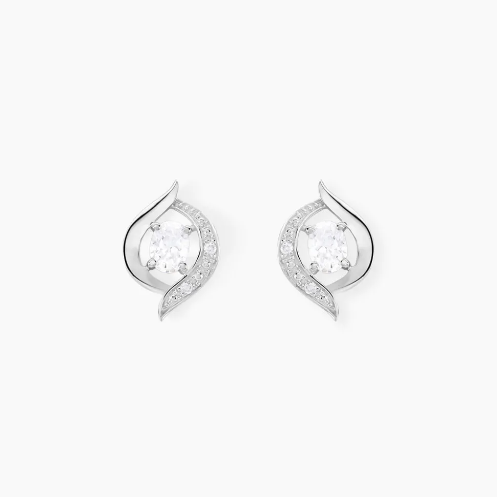 Boucles D'oreilles Puces Or Blanc Lydia Oxydes De Zirconium