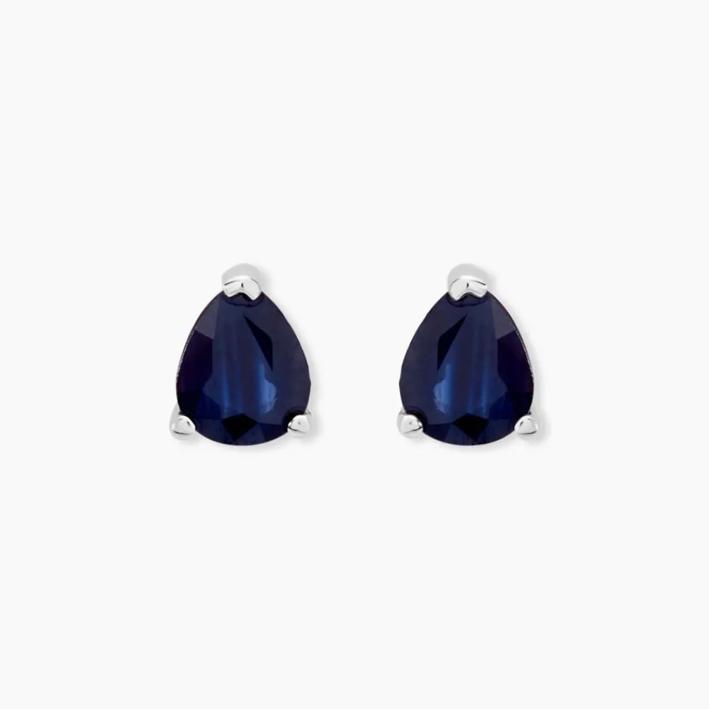 Boucles D'oreilles Puces Or Blanc Pluie D'Eclat Saphir|Marc Orian Discount