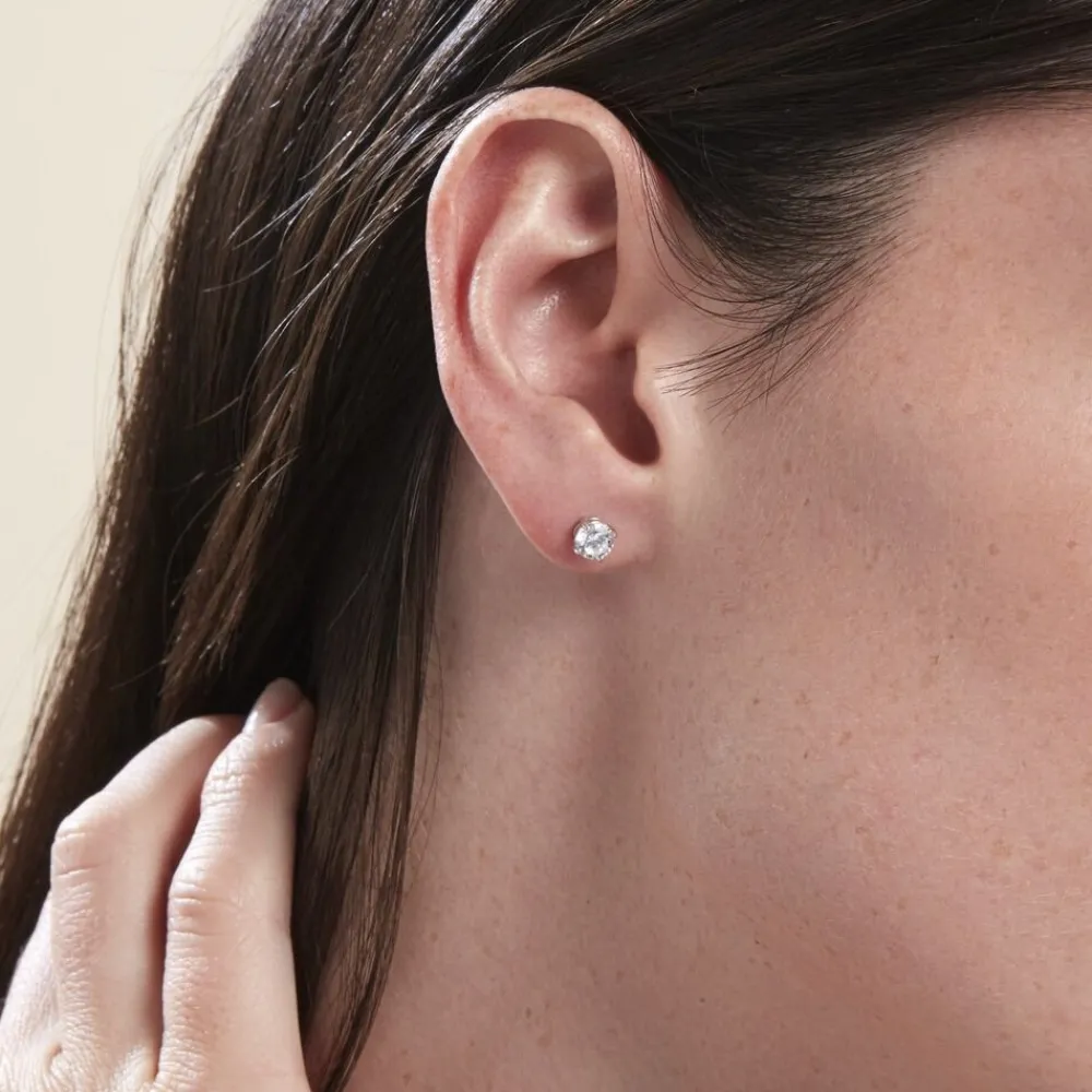 Boucles D'oreilles Puces Or Blanc Katherina Oxyde De Zirconium|Marc Orian Online