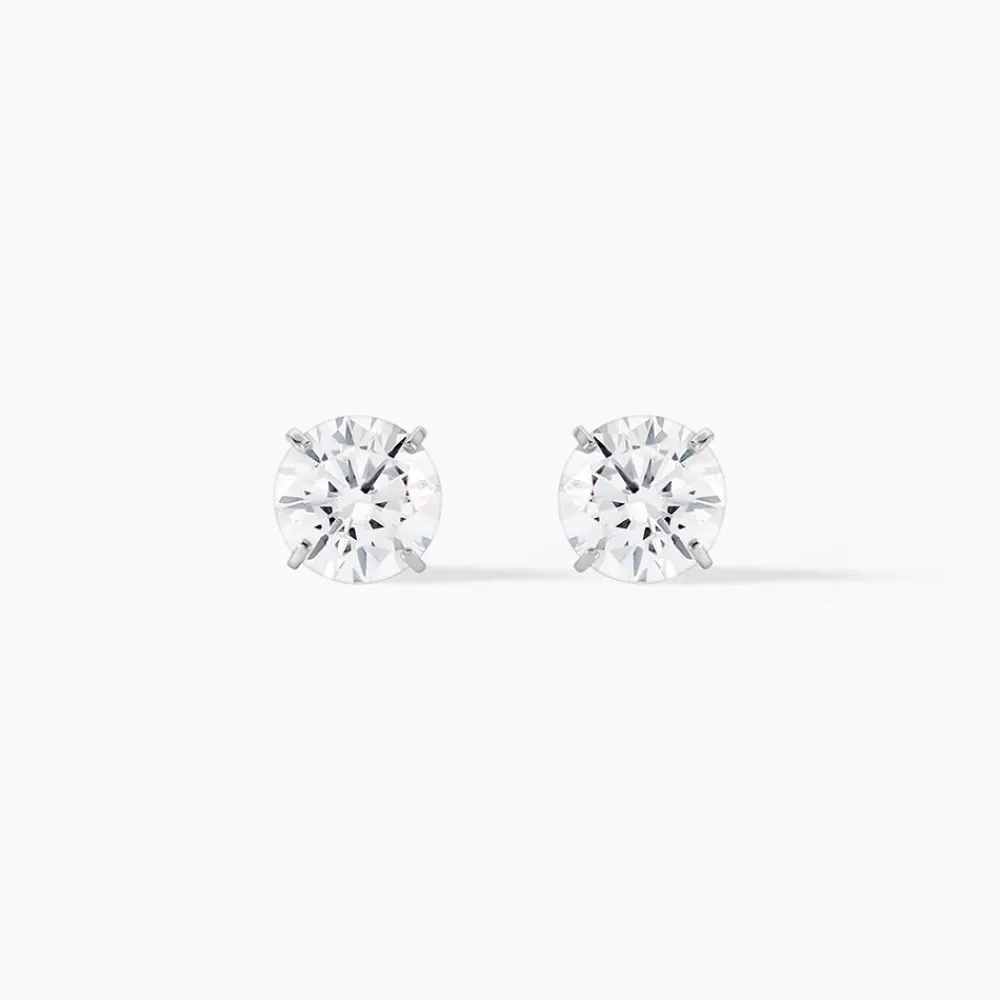 Boucles D'oreilles Puces Or Blanc Katherina Oxyde De Zirconium|Marc Orian Online