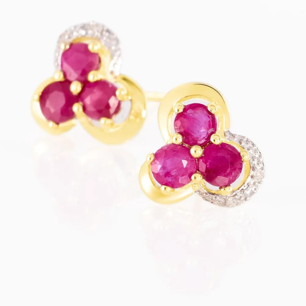 Boucles D'oreilles Puces Orchidea Or Jaune Diamant Et Rubis|Marc Orian