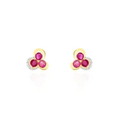 Boucles D'oreilles Puces Orchidea Or Jaune Diamant Et Rubis|Marc Orian