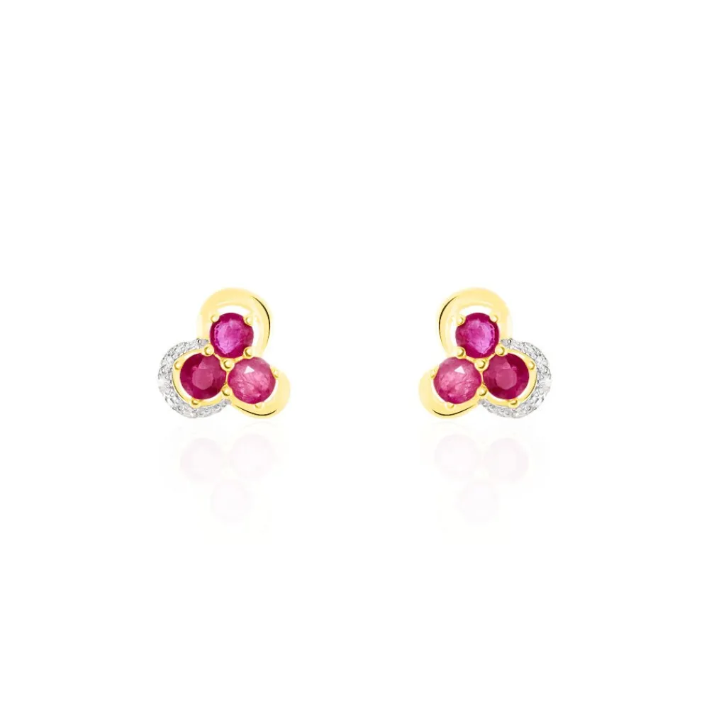 Boucles D'oreilles Puces Orchidea Or Jaune Diamant Et Rubis|Marc Orian