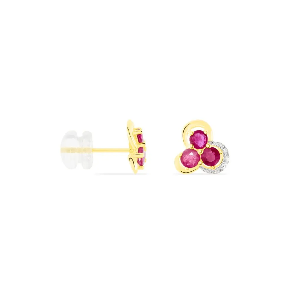 Boucles D'oreilles Puces Orchidea Or Jaune Diamant Et Rubis|Marc Orian