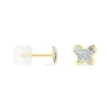 Boucles D'oreilles Puces Or Jaune Cercis Strass