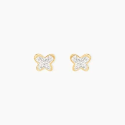 Boucles D'oreilles Puces Or Jaune Cercis Strass