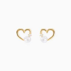 Boucles D'oreilles Puces Or Jaune Fergus Perle De Culture Oxyde|Marc Orian New