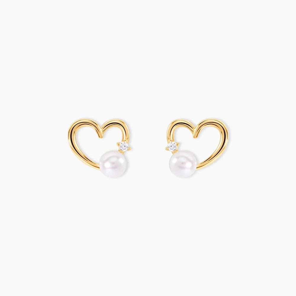 Boucles D'oreilles Puces Or Jaune Fergus Perle De Culture Oxyde|Marc Orian New