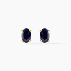 Boucles D'oreilles Puces Or Jaune Ovale Saphir