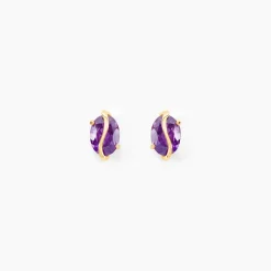 Boucles D'oreilles Puces Or Jaune Prudencia Améthystes