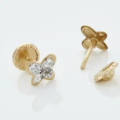 Boucles D'oreilles Puces Or Jaune Cercis Strass|Marc Orian New