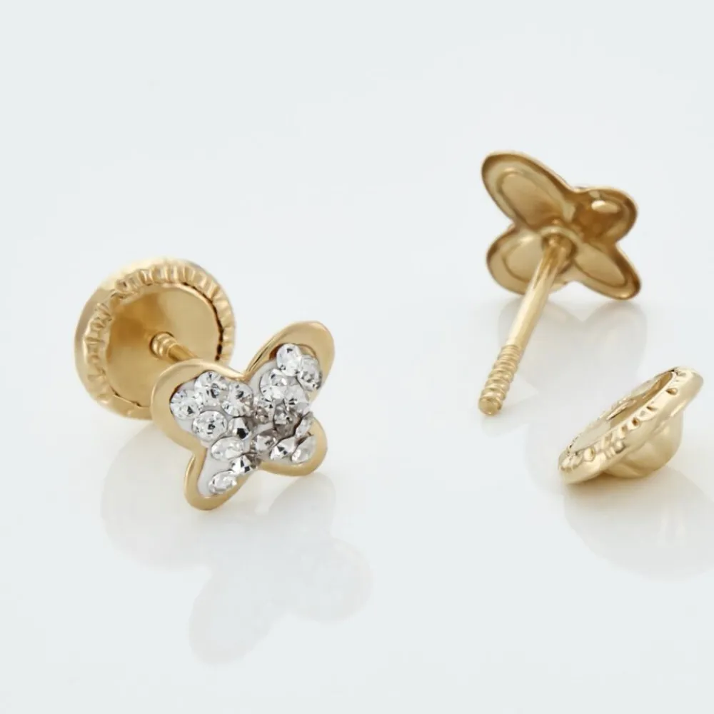 Boucles D'oreilles Puces Or Jaune Cercis Strass|Marc Orian New