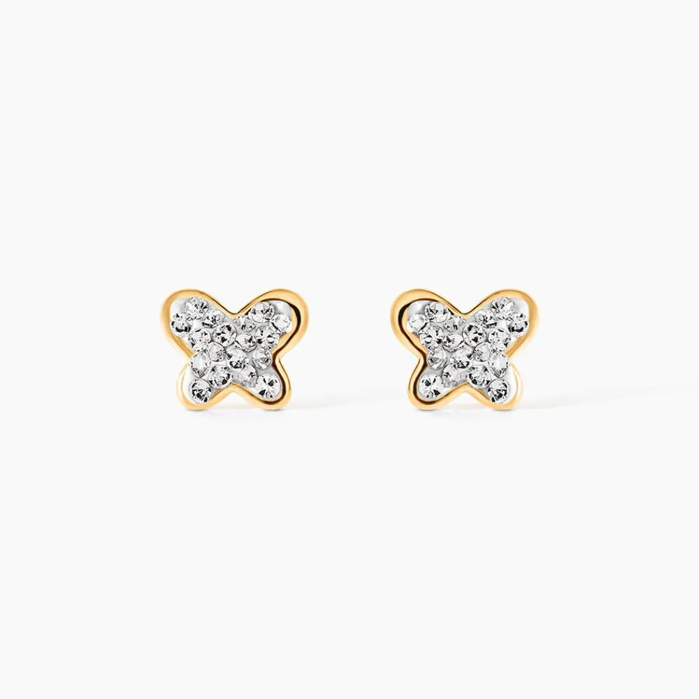 Boucles D'oreilles Puces Or Jaune Cercis Strass|Marc Orian New