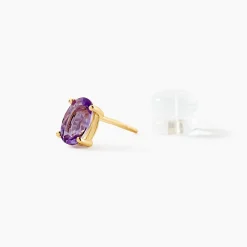 Boucles D'oreilles Puces Ovale Serti Griffe Or Jaune Amethyste|Marc Orian