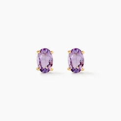 Boucles D'oreilles Puces Ovale Serti Griffe Or Jaune Amethyste|Marc Orian
