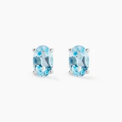 Boucles D'oreilles Puces Ovale Serti Griffe Or Blanc Topaze|Marc Orian Hot