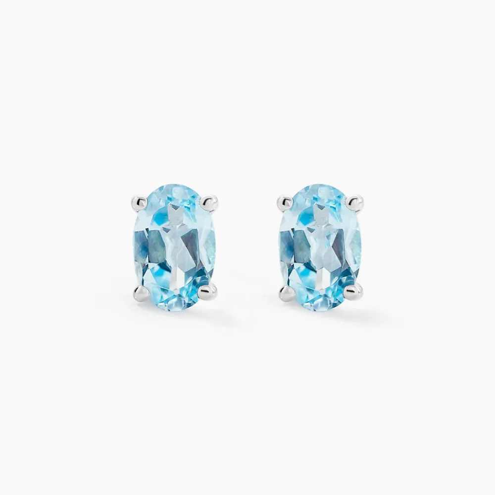 Boucles D'oreilles Puces Ovale Serti Griffe Or Blanc Topaze|Marc Orian Hot