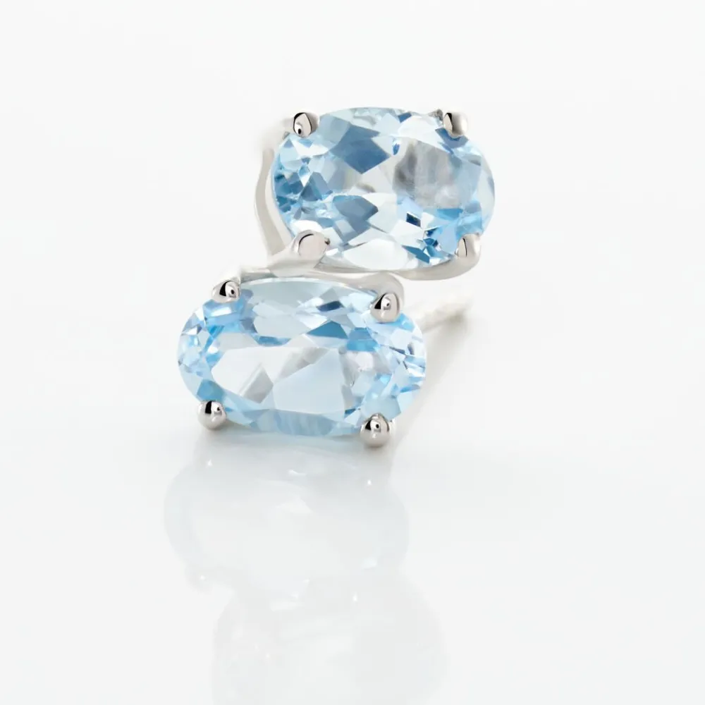 Boucles D'oreilles Puces Ovale Serti Griffe Or Blanc Topaze|Marc Orian Hot