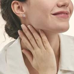 Boucles D'oreilles Puces Ovale Serti Griffe Or Blanc Topaze|Marc Orian Hot