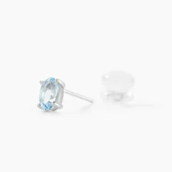 Boucles D'oreilles Puces Ovale Serti Griffe Or Blanc Topaze|Marc Orian Hot