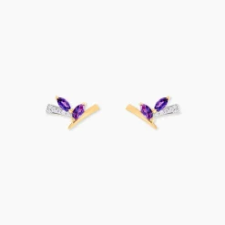 Boucles D'oreilles Puces Petras Or Jaune Améthyste Oxyde De Zirconium