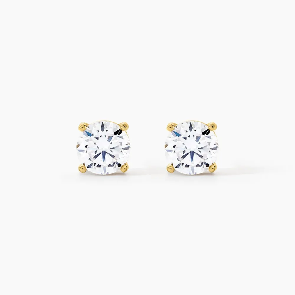 Boucles D'oreilles Puces Acier Doré Oxyde De Zirconium|PHEBUS HIM