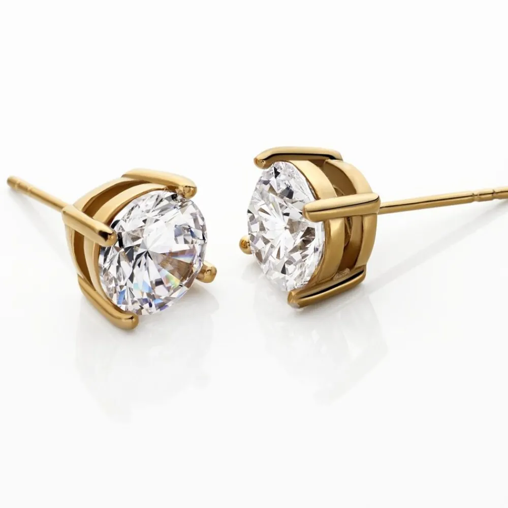 Boucles D'oreilles Puces Acier Doré Oxyde De Zirconium|PHEBUS HIM