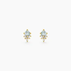 Boucles D'Oreilles Puces Poem Argent Jaune Topaze Oxyde De Zirconium