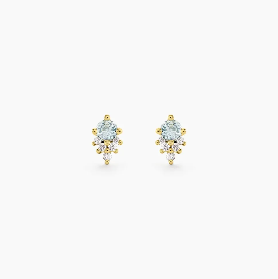 Boucles D'Oreilles Puces Poem Argent Jaune Topaze Oxyde De Zirconium