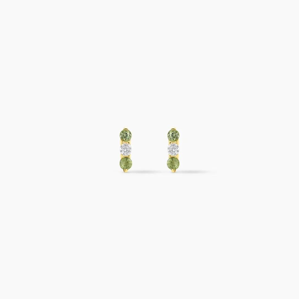 Boucles D'Oreilles Puces Poem Argent Jaune Péridot Oxyde De Zirconium